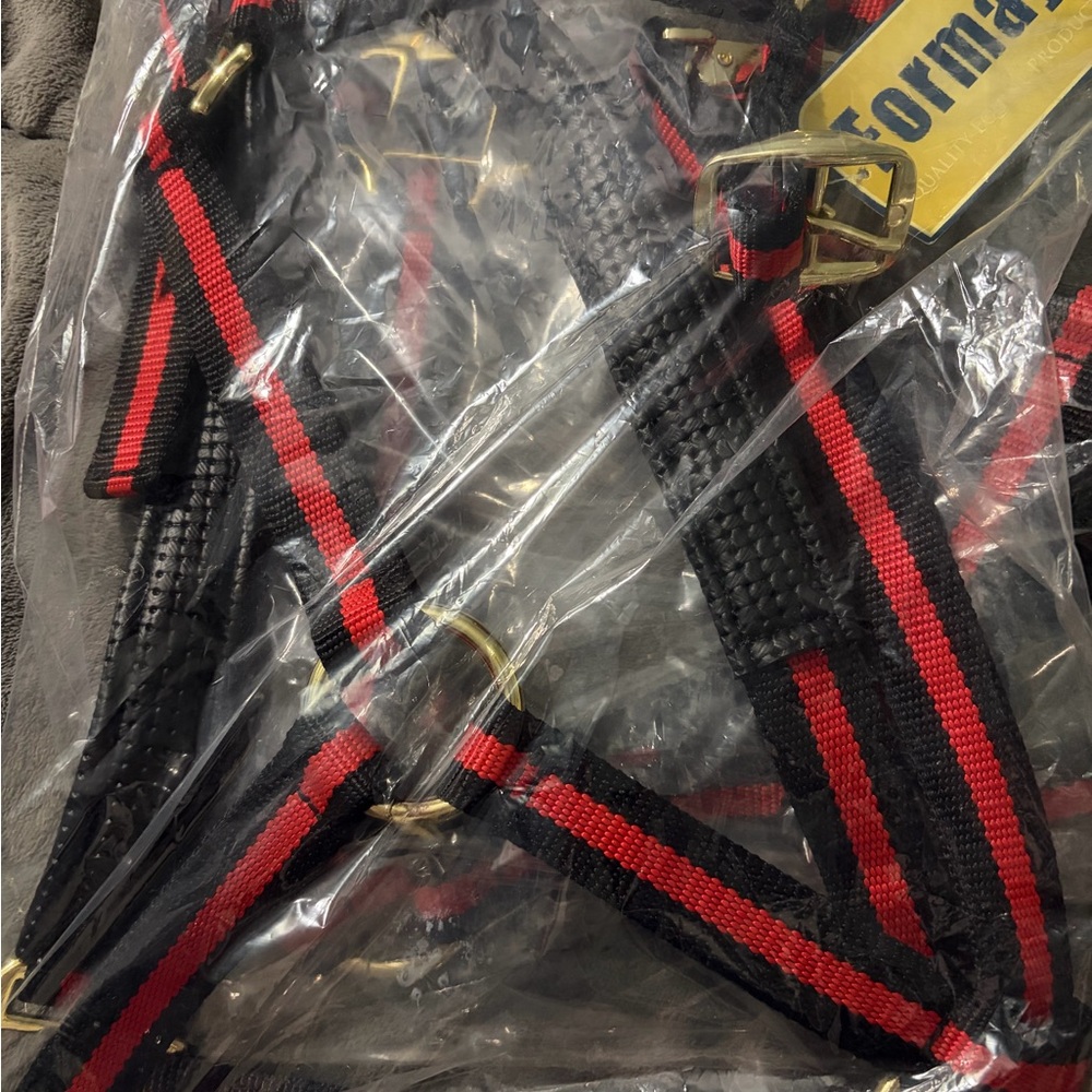 Black and Red Striped padded horse halter